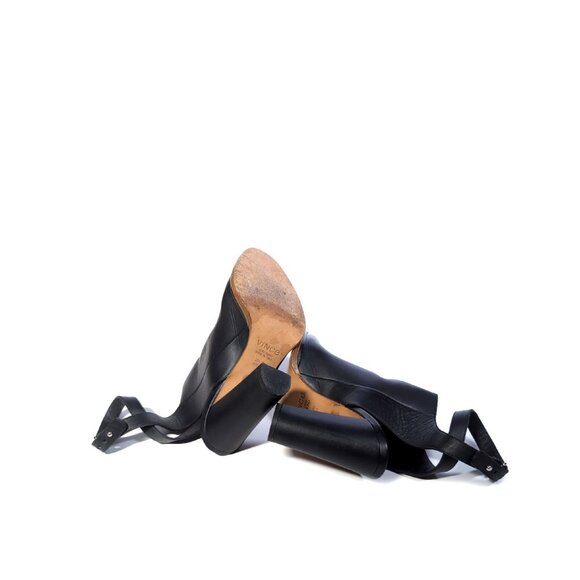 VINCE Boots Black Leather 'Joanna' Bootie Ankle Strap Womens Size 9 - Picture 8 of 10